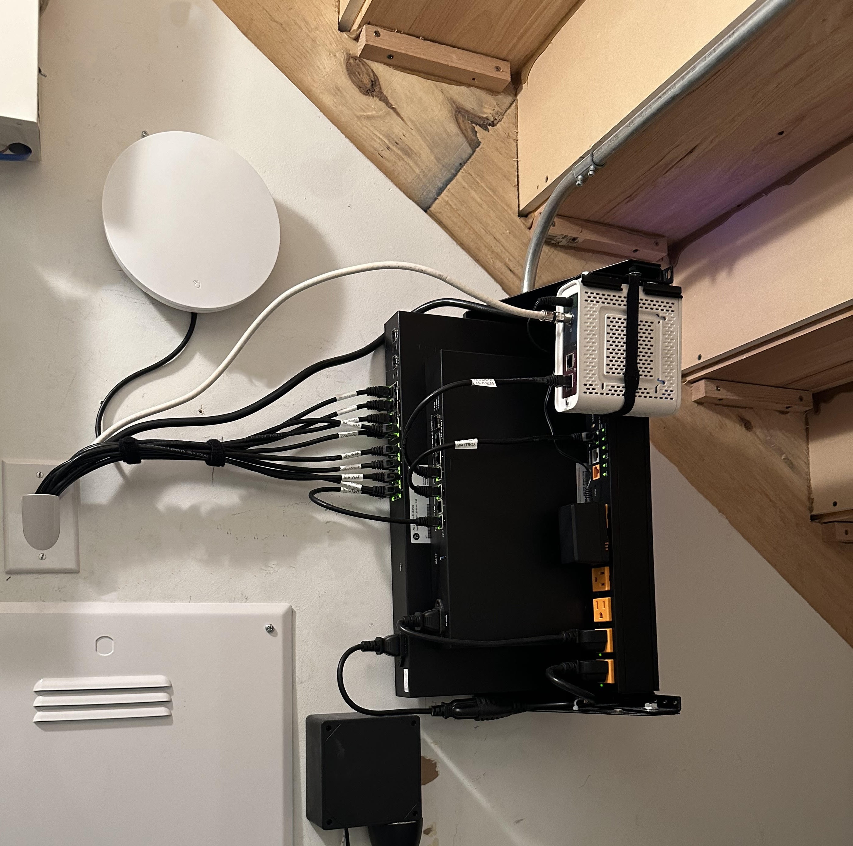 Network rack with router, switch, and power control serving camera gear
